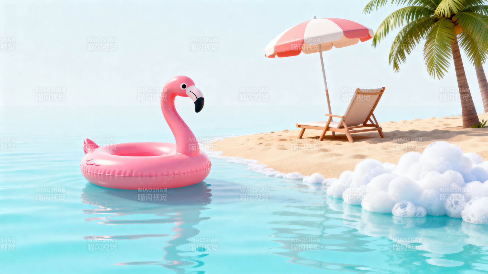 火烈鸟泳圈沙滩度假图片