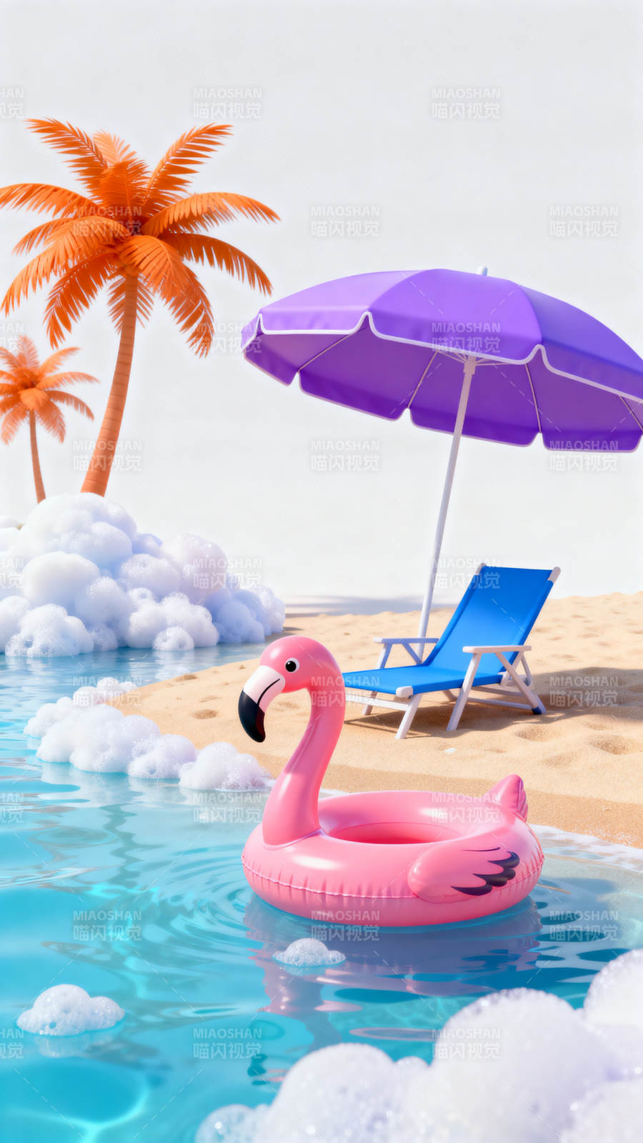 夏日海滩火烈鸟泳圈图片