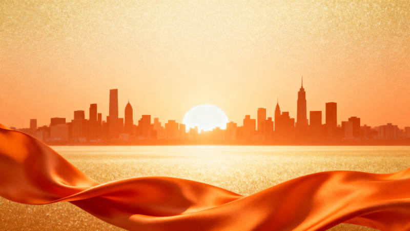 城市日出橙色丝带图片