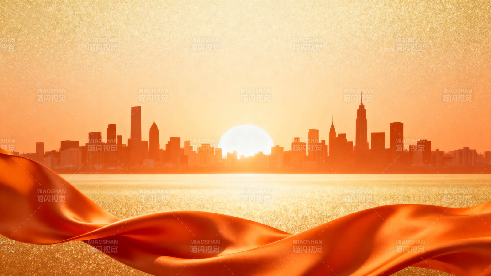 城市日出橙色丝带图片