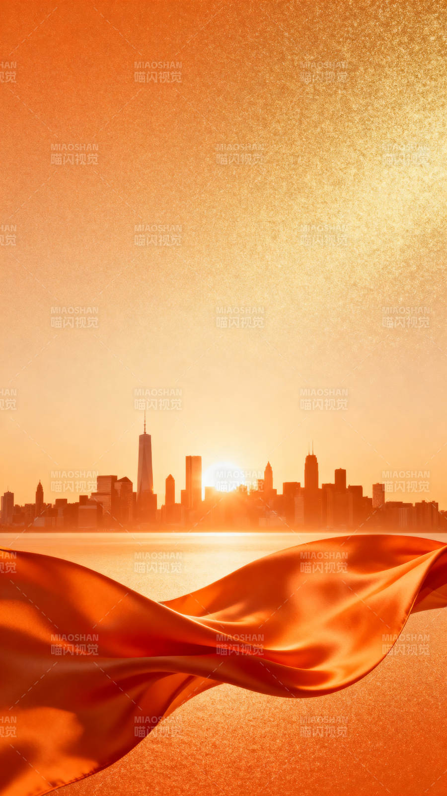 城市日出橙色丝带图片
