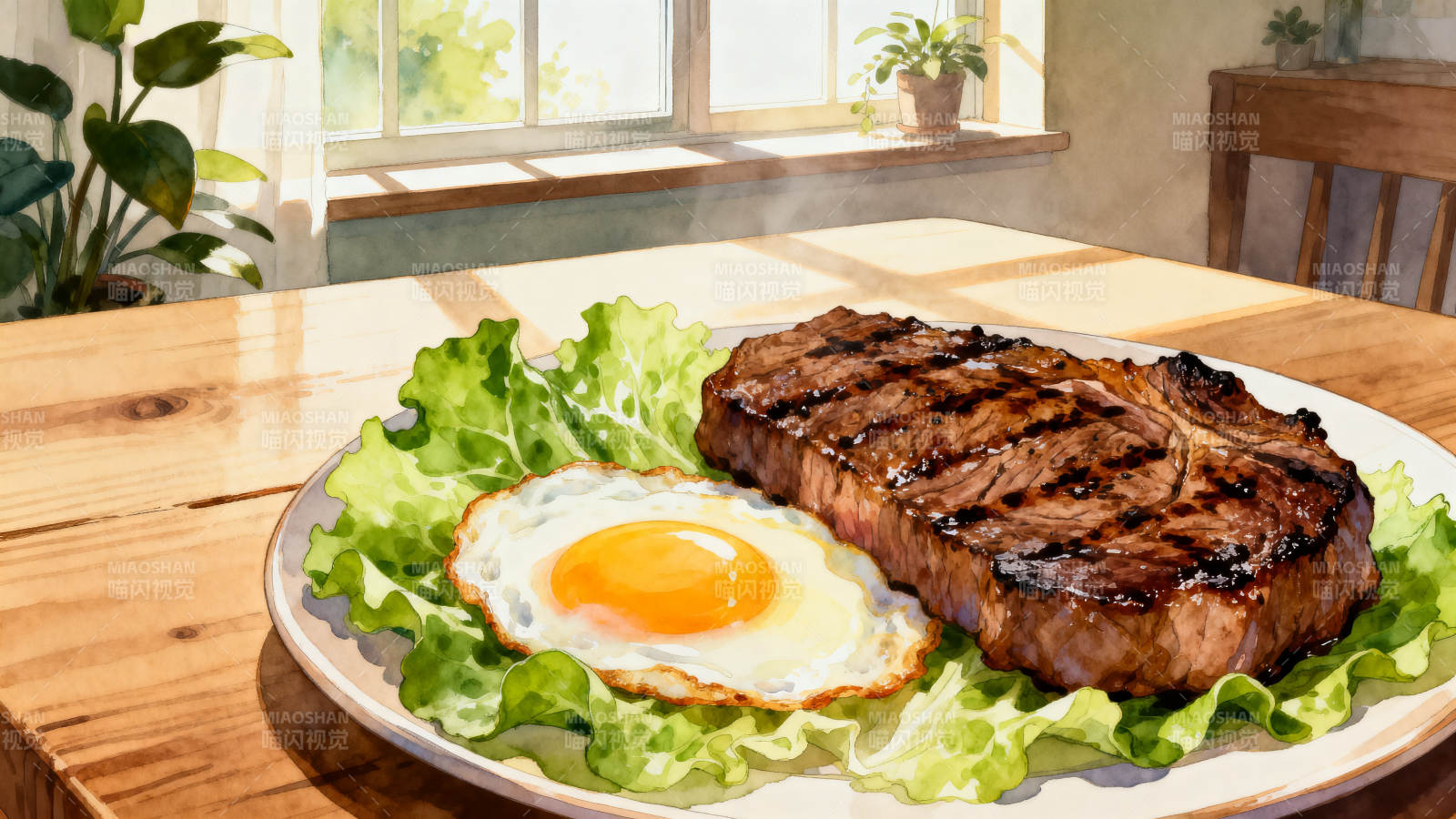 阳光早餐牛排煎蛋图片