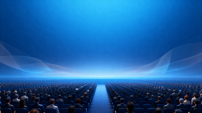 蓝色背景会议现场图片