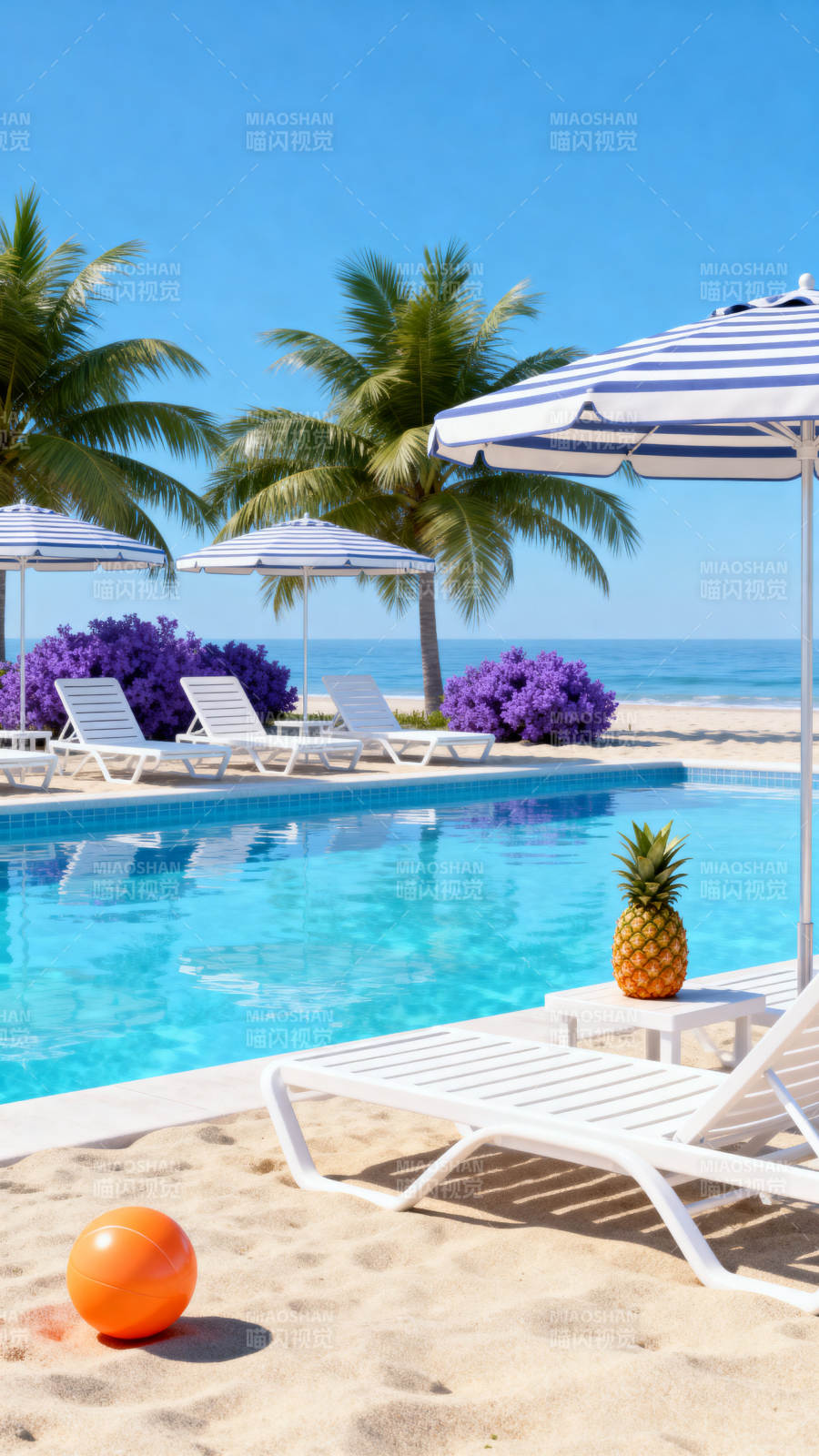 热带海滩度假泳池风光图片