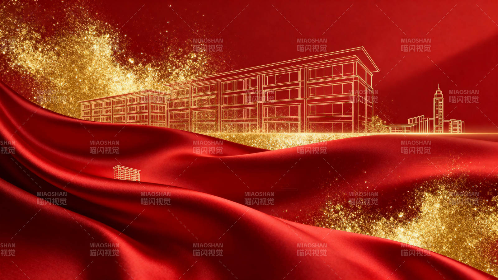 红色背景建筑线条设计图片