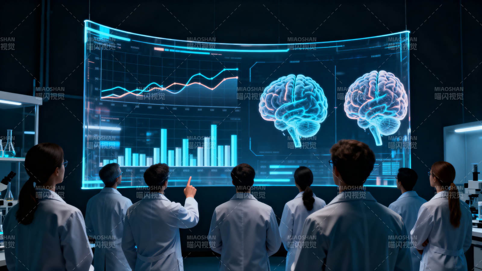 科学家研究大脑数据图表图片