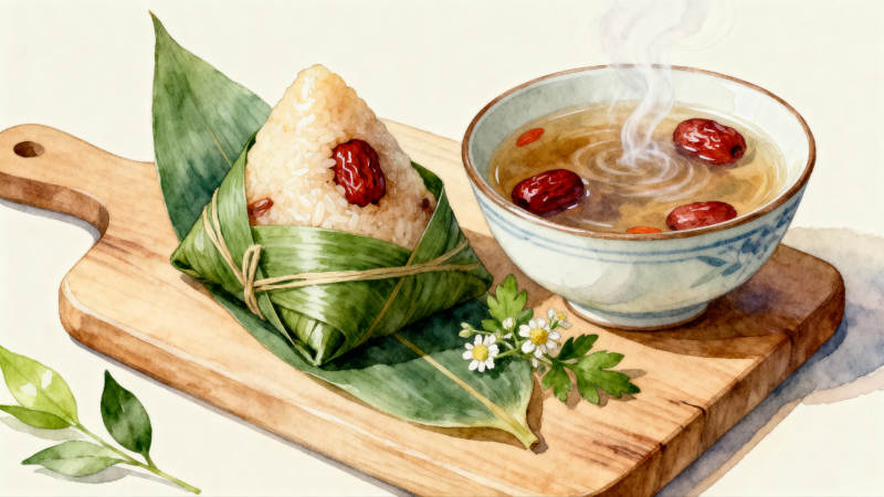 端午节粽子与红枣汤图片