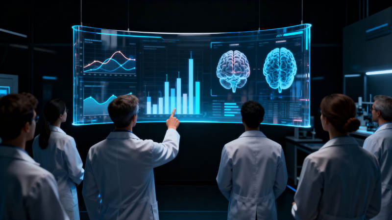 科学家研究脑部数据科技图片