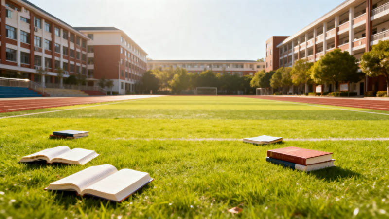 校园操场阳光下的书籍图片