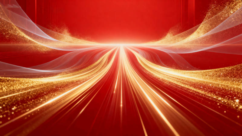 红色背景金色光束抽象背景图片