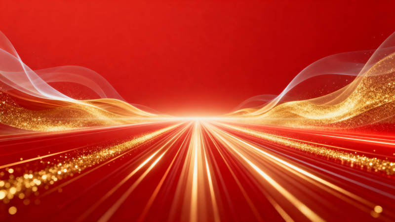 红色背景金色光束抽象背景图片