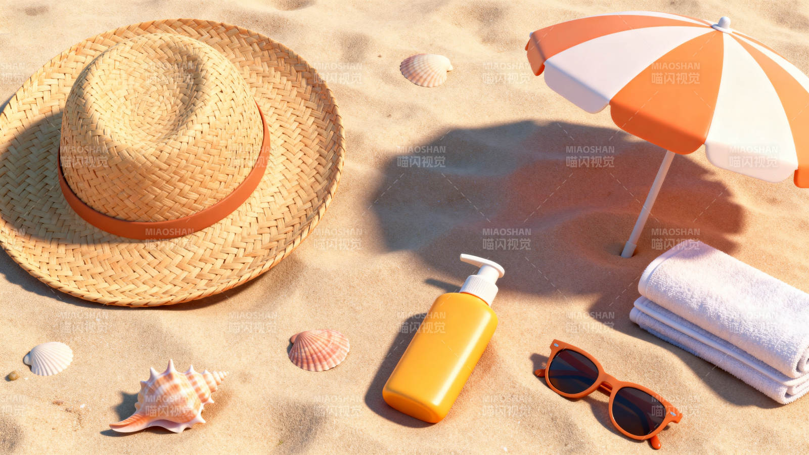 沙滩夏日防晒必备物品图片