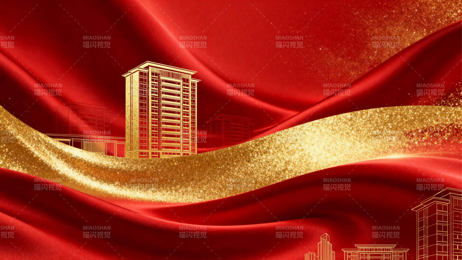 红色背景金色建筑宣传图图片