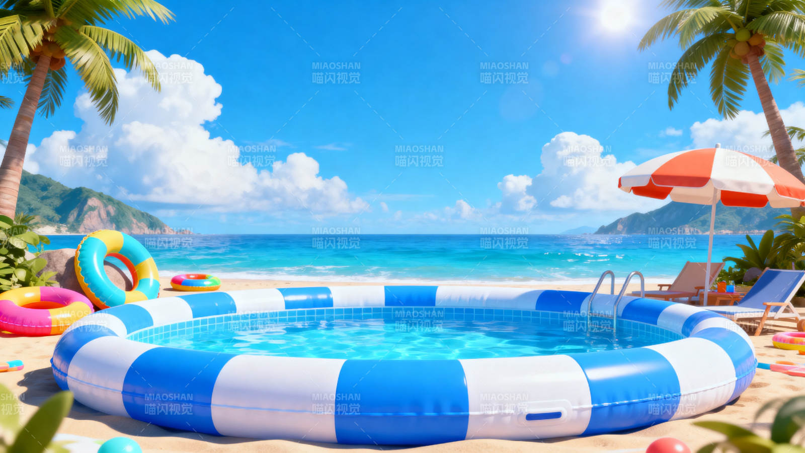 夏日海滩充气泳池图片