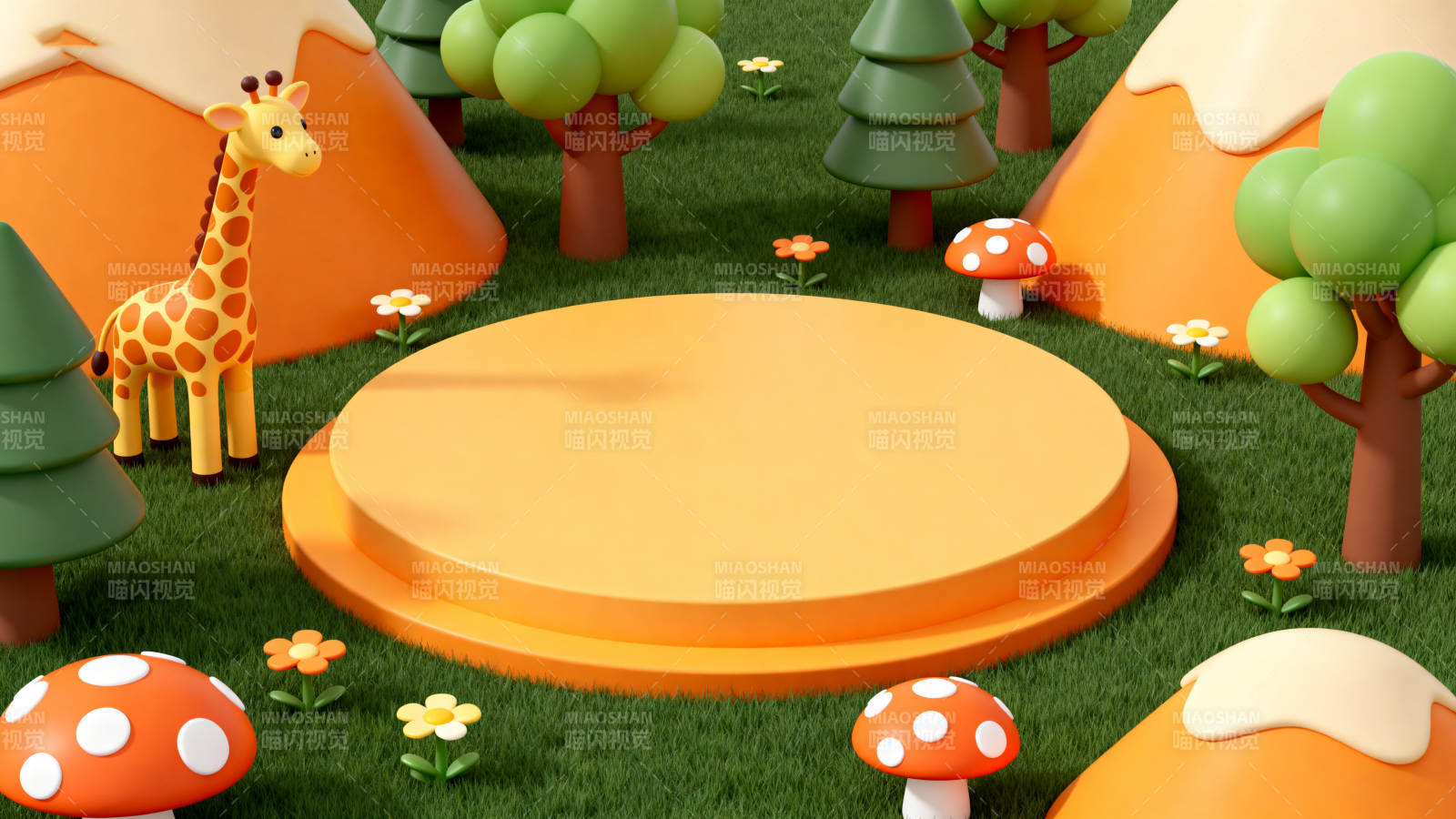 卡通森林长颈鹿场景图片