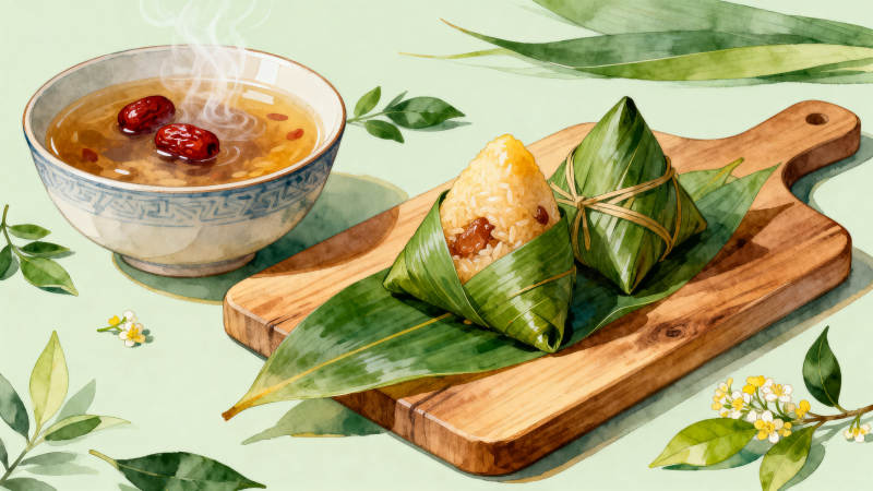 端午节粽子与红枣汤图片