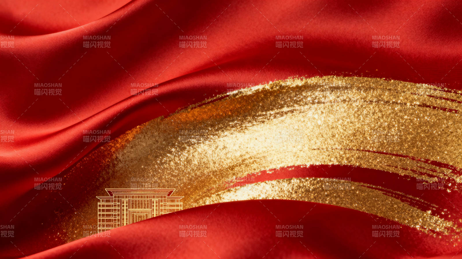 红色背景金色建筑图片