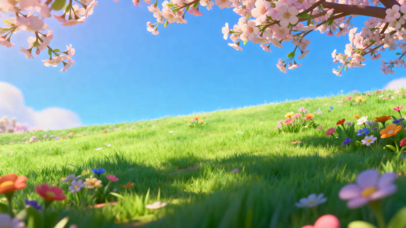 春日花海绿草地图片