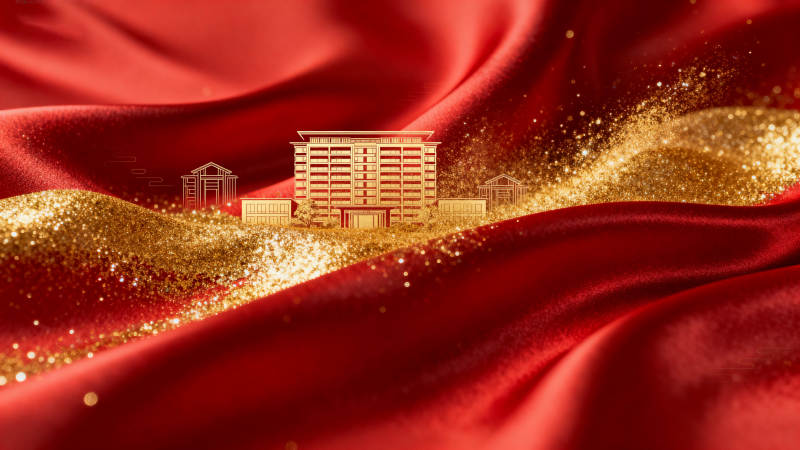 金色建筑红色绸缎图片