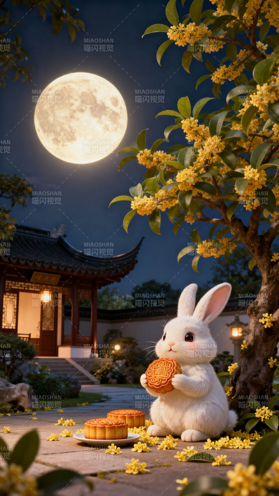 中秋月夜玉兔赏月图片