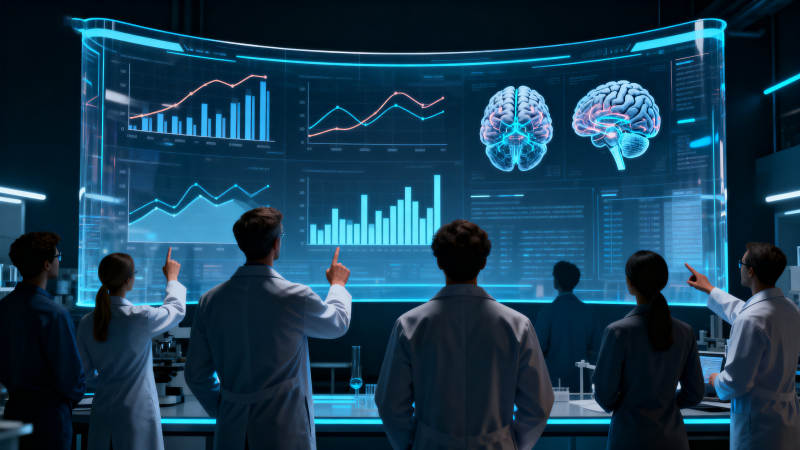 科学家研究大脑数据科技图片