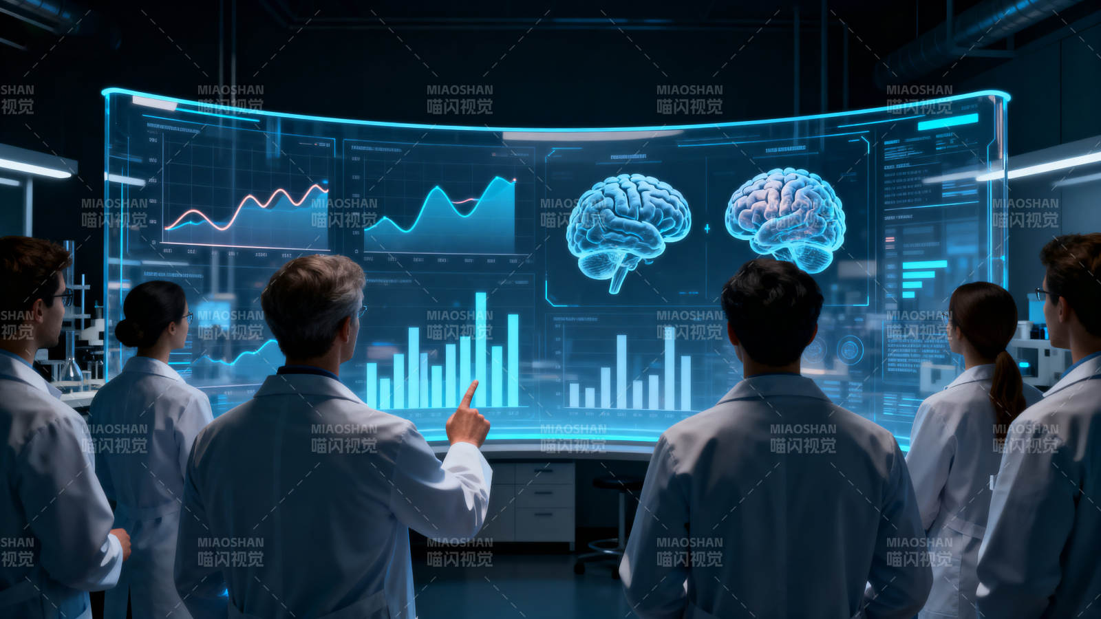 科学家研究大脑数据科技图片