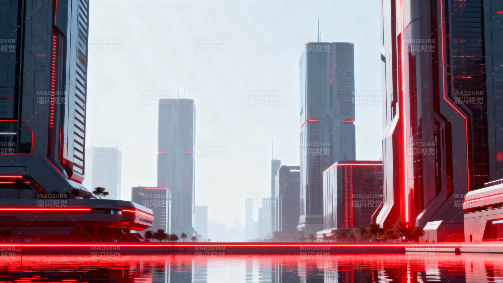 未来城市红色光影图片