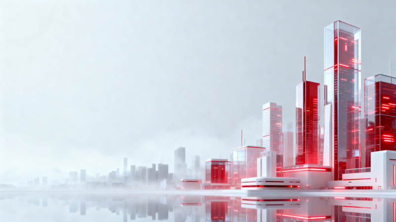 未来城市红色灯光建筑图片