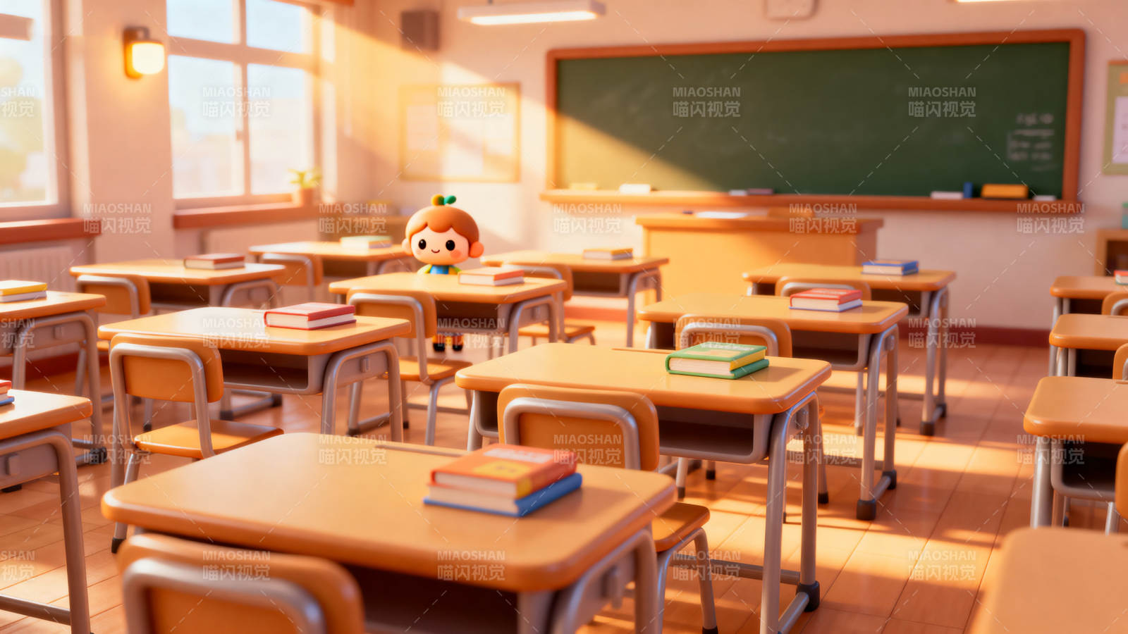 阳光教室里的卡通人物图片