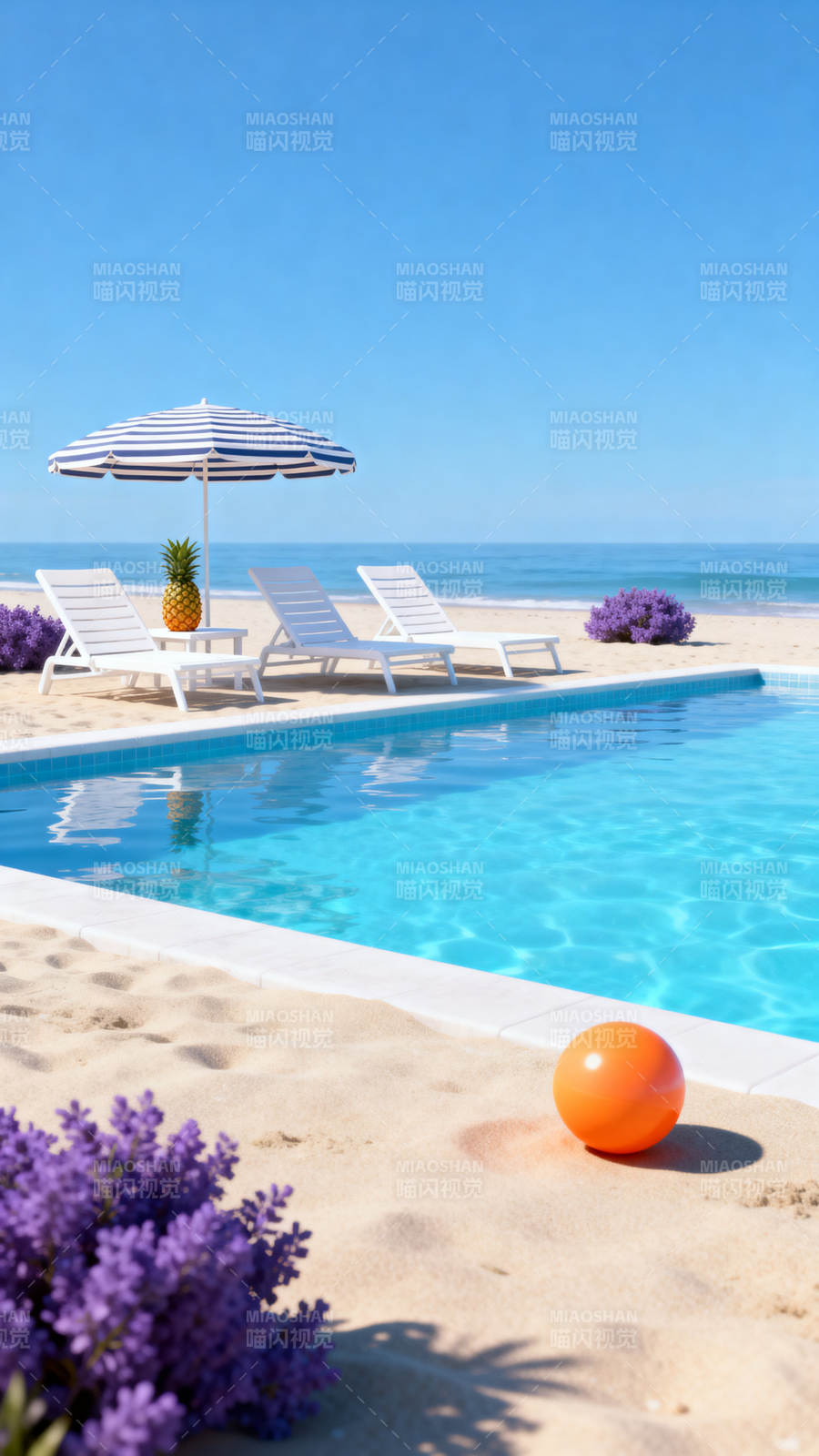 沙滩泳池与海洋风光图片