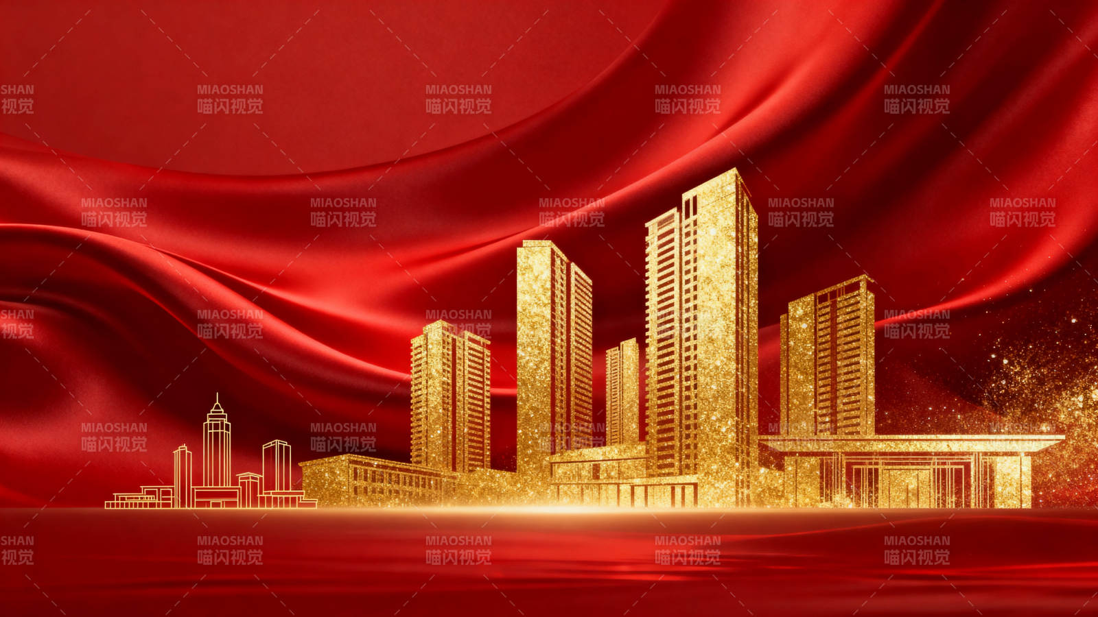 金色建筑群红色背景图片