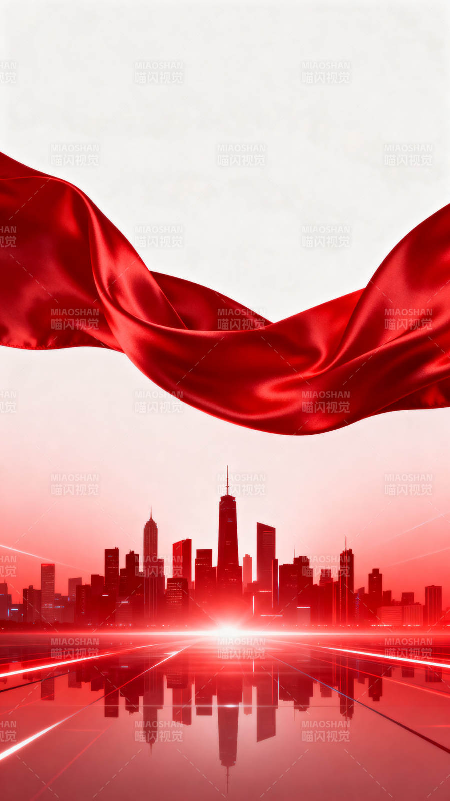 红色绸缎城市天际线图片
