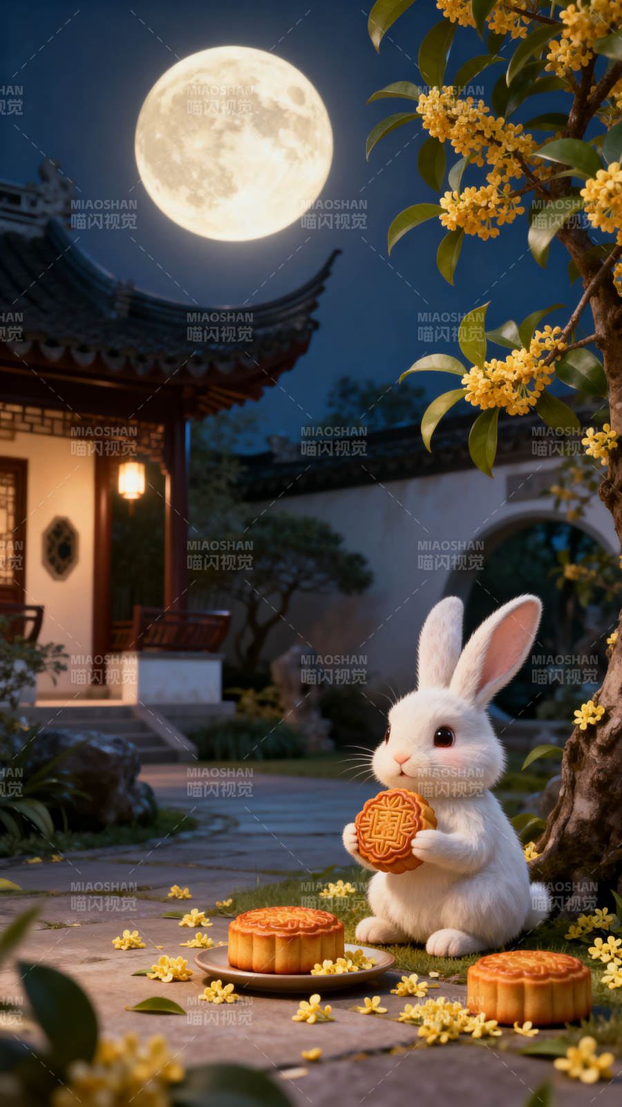 中秋月夜玉兔赏月图片