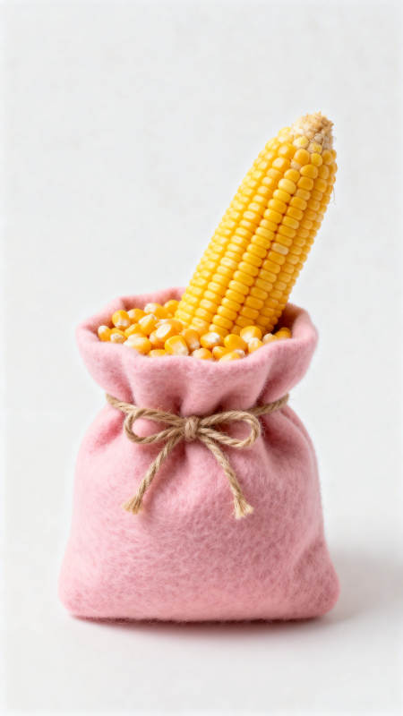 粉色布袋与玉米的创意组合图片