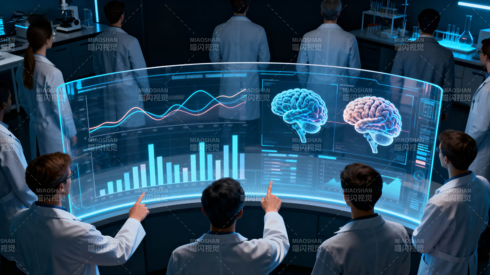 科学家研究大脑数据科技图片