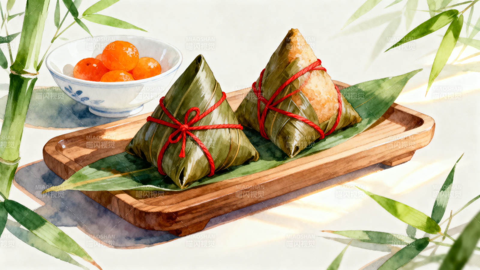 端午节粽子与竹叶图片