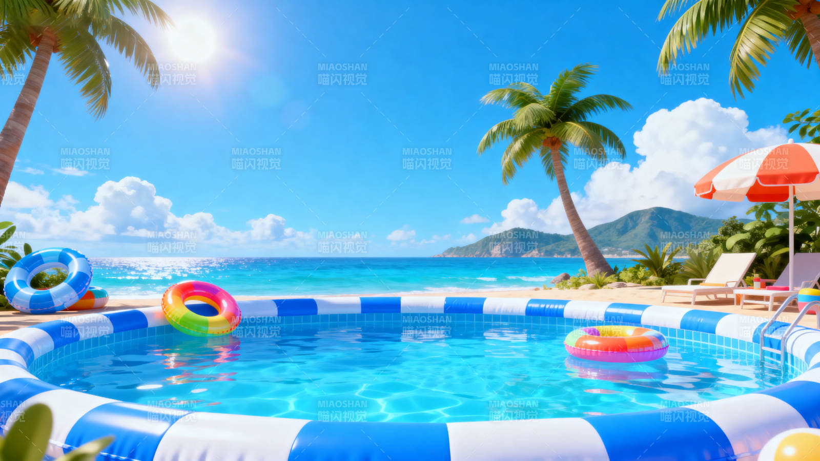 海滩泳池夏日度假图片