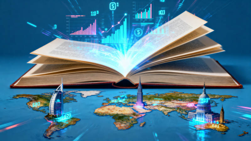 科技书籍与全球数据图片