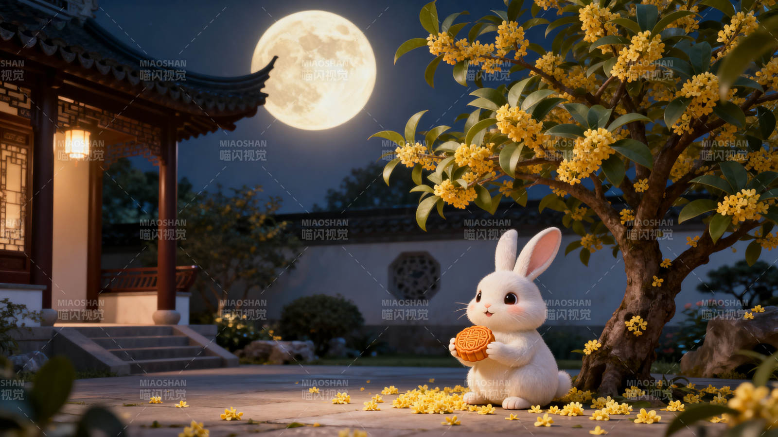 中秋玉兔桂花赏月图片