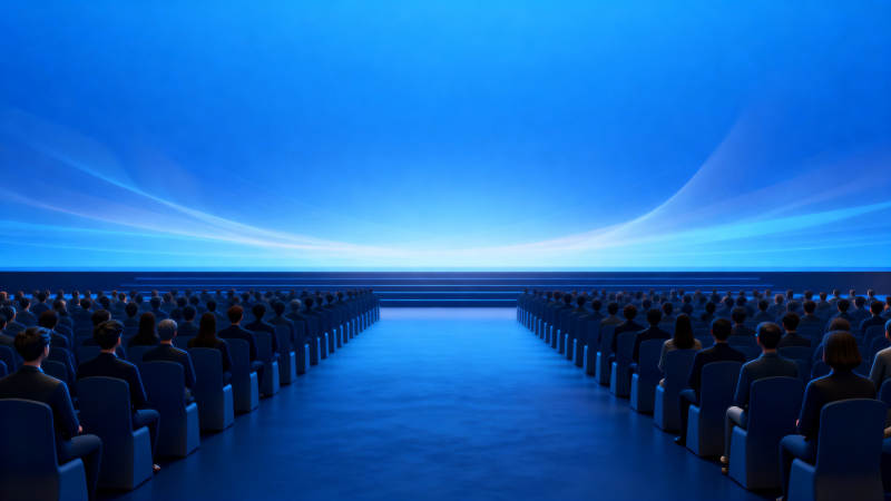 蓝色背景会议现场图片