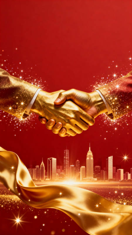 金色握手城市背景图片