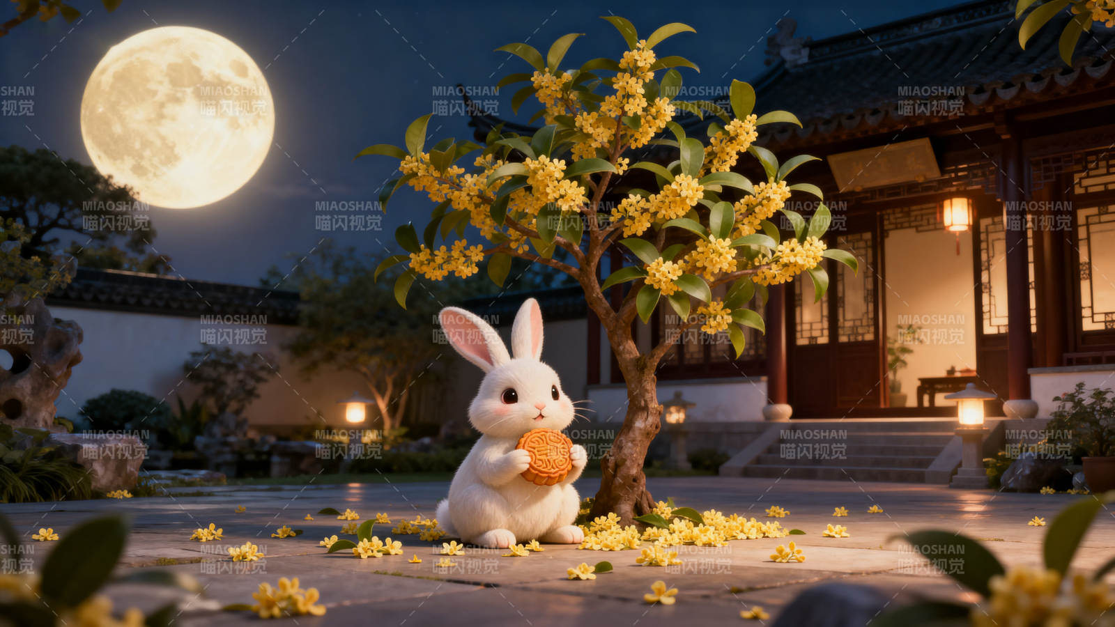 中秋月夜玉兔桂花图片