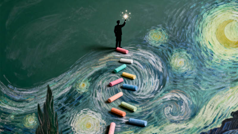 星空下的粉笔艺术图片