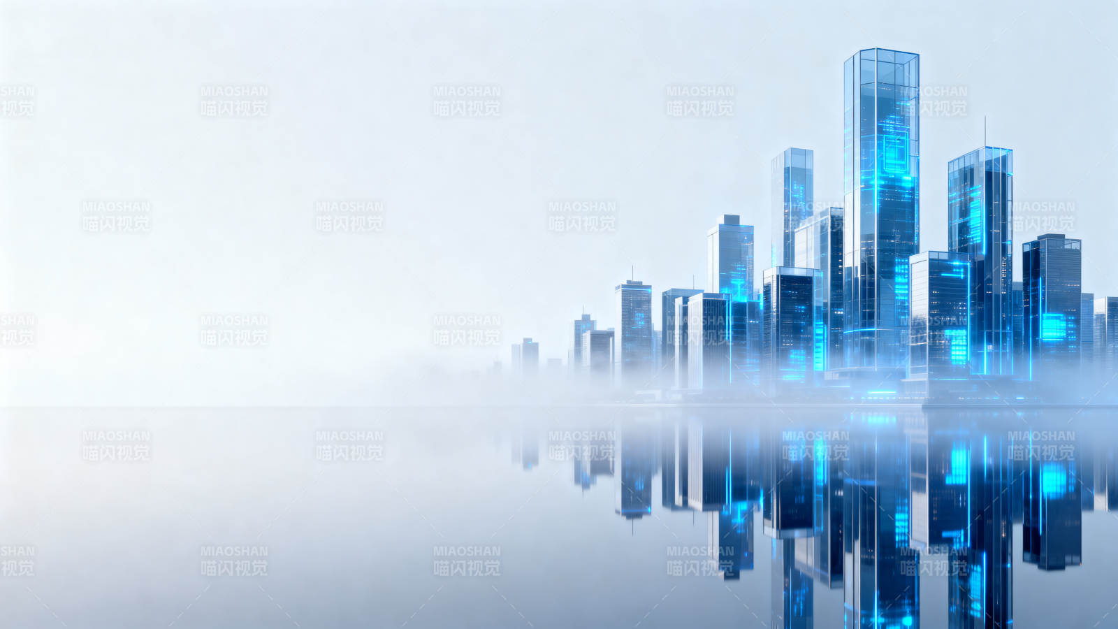 未来城市科技建筑倒影图片