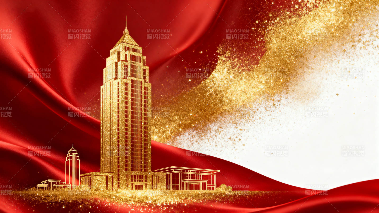 金色大楼红色背景图片