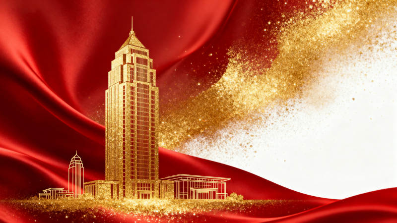 金色大楼红色背景图片