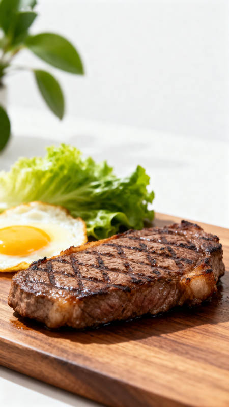 牛排煎蛋生菜美食特写图片