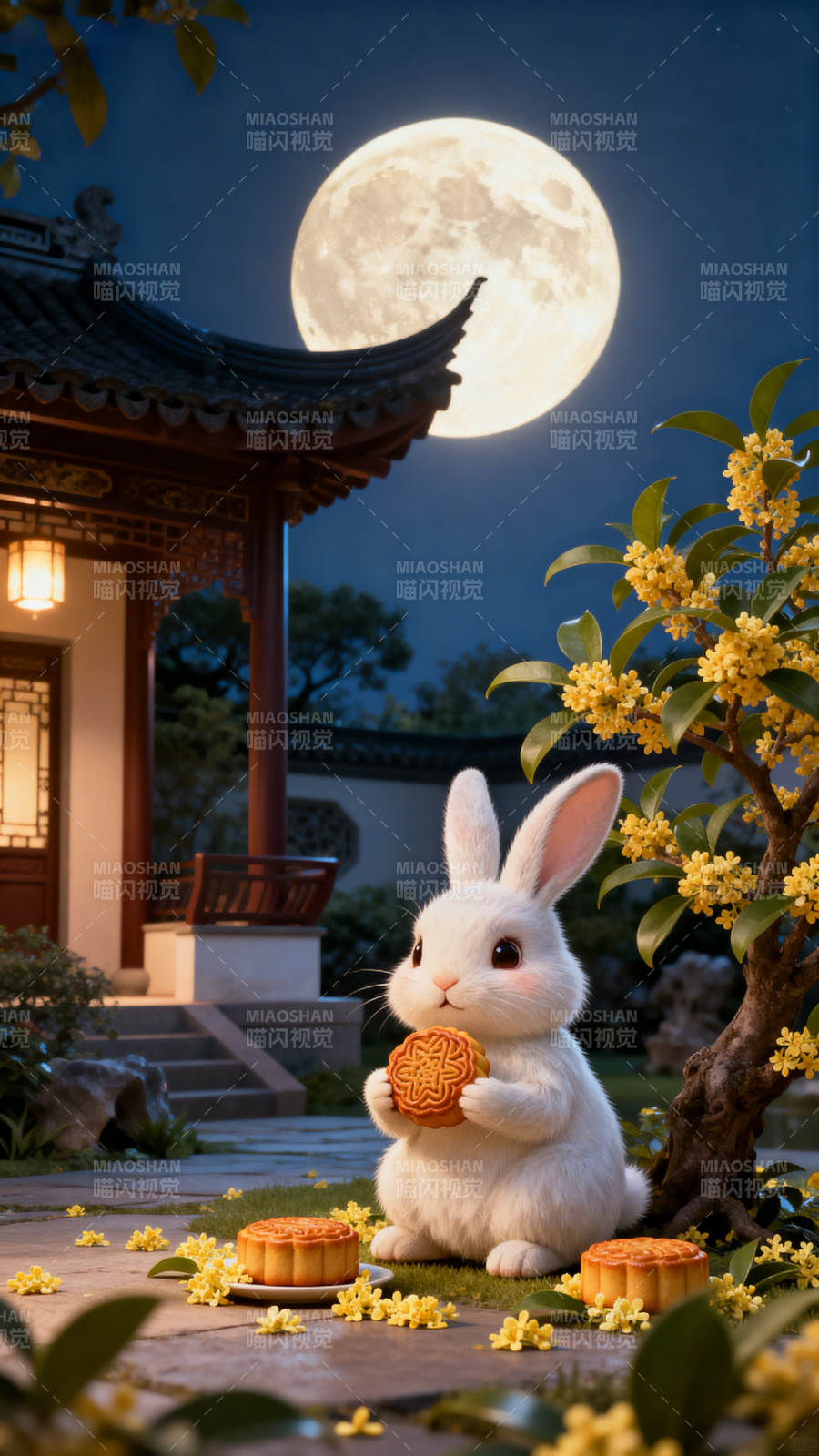 中秋月夜玉兔赏月图片