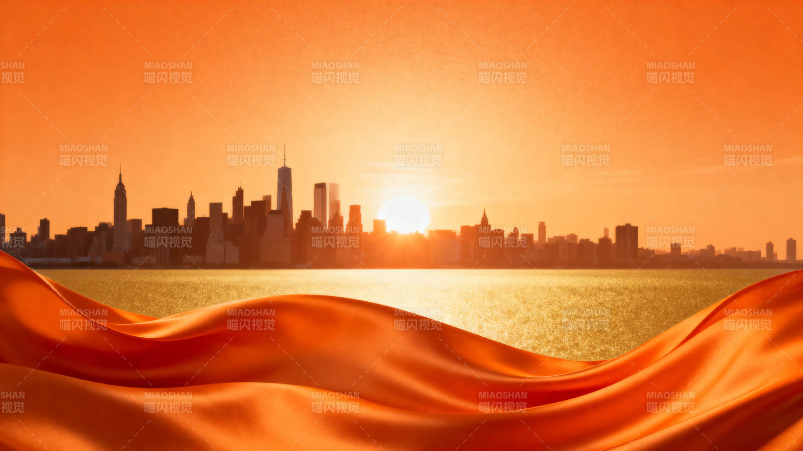 城市日出橙色绸缎图片