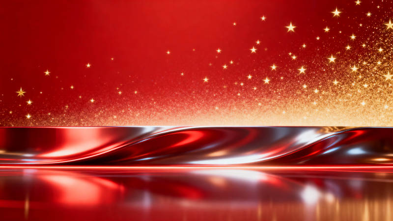 红色背景金色星光抽象图案图片
